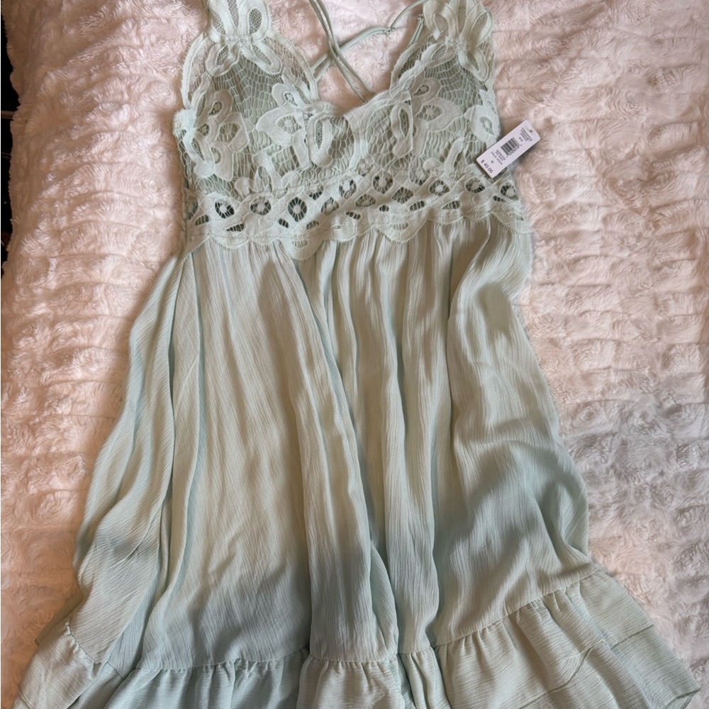 Justify Mint Green Mini Dress Lace Top